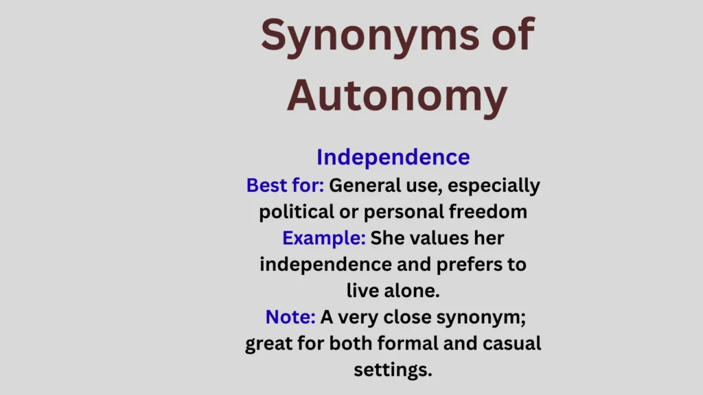 Synonyms of Autonomy Explained