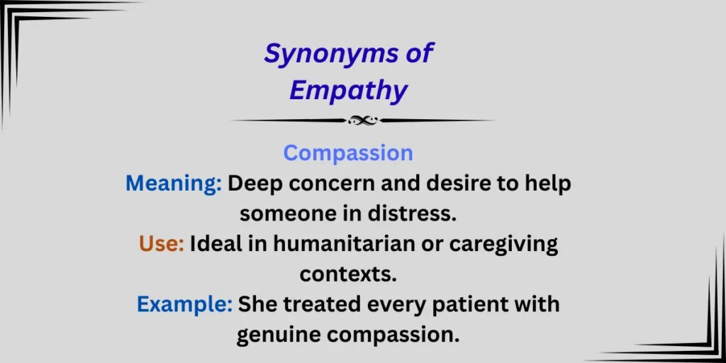 Words representing synonyms of empathy such as compassion and kindness